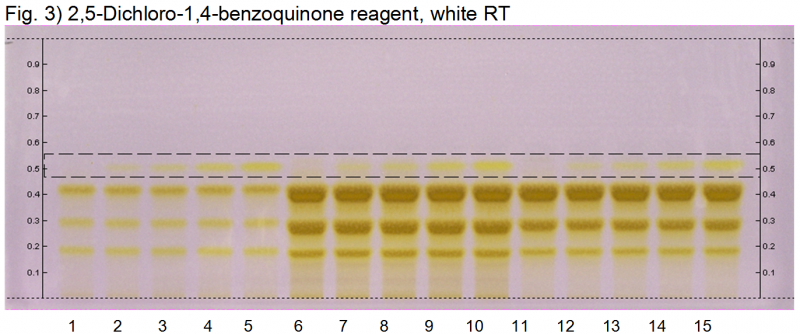 File:Curcuma longa w nim-2,5-Dichloro-1,4-benzoquinone reagent, white RT-hptlc-association.png
